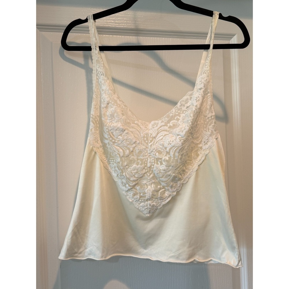 Vintage 90's Vanity Fair Ivory Off White Lace Camisole Top Size 34 Nylon